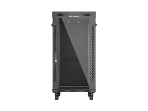 Lanberg FF01-6822-12BL 19" 22U SZÉL:600mm MÉLY:800mm MAG:1239mm lapraszerelt LCD üvegajtós fekete álló rack szekrény