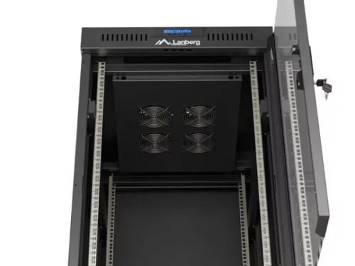 Lanberg FF01-6822-12BL 19" 22U SZÉL:600mm MÉLY:800mm MAG:1239mm lapraszerelt LCD üvegajtós fekete álló rack szekrény