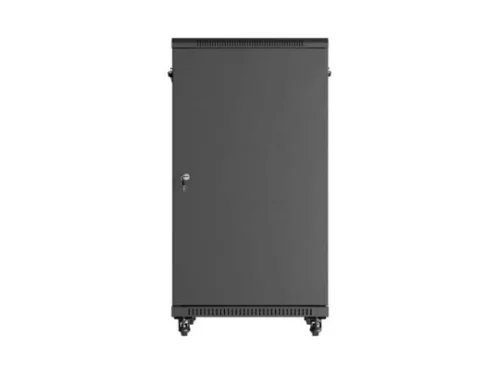 Lanberg FF01-6822-12B 19" 22U SZÉL:600mm MÉLY:800mm MAG:1159mm lapraszerelt üvegajtós fekete álló rack szekrény