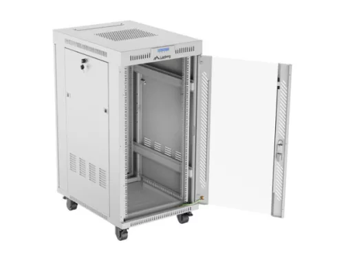 Lanberg FF01-6822-12SL 19" 22U SZÉL:600mm MÉLY:800mm MAG:1233mm lapraszerelt LCD üvegajtós szürke álló rack szekrény