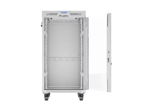 Lanberg FF01-6822-12SL 19" 22U SZÉL:600mm MÉLY:800mm MAG:1233mm lapraszerelt LCD üvegajtós szürke álló rack szekrény