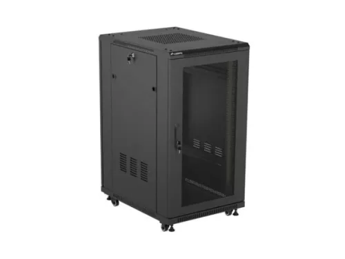 Lanberg FF01-6822-23B 19" 22U SZÉL:600mm MÉLY:800mm MAG:1159mm lapraszerelt hálós fémajtós fekete álló rack szekrény
