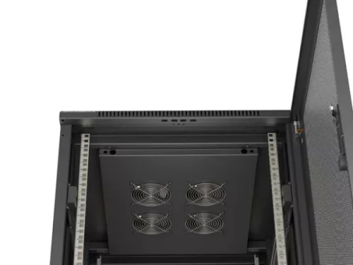 Lanberg FF01-6822-23B 19" 22U SZÉL:600mm MÉLY:800mm MAG:1159mm lapraszerelt hálós fémajtós fekete álló rack szekrény