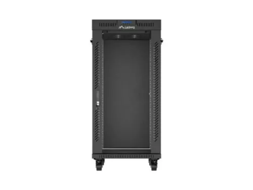 Lanberg FF01-6824-12BL 19" 42U SZÉL:600mm MÉLY:800mm MAG:1320mm lapraszerelt LCD üvegajtós fekete álló rack szekrény