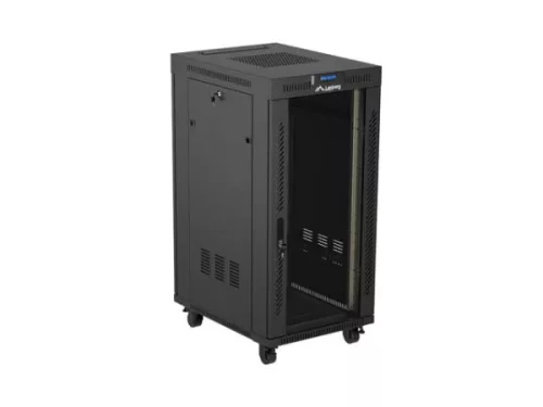 Lanberg FF01-6824-12BL 19" 42U SZÉL:600mm MÉLY:800mm MAG:1320mm lapraszerelt LCD üvegajtós fekete álló rack szekrény