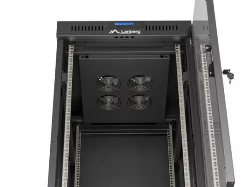 Lanberg FF01-6824-12BL 19" 42U SZÉL:600mm MÉLY:800mm MAG:1320mm lapraszerelt LCD üvegajtós fekete álló rack szekrény