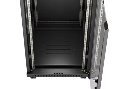 Lanberg FF01-6824-12BL 19" 42U SZÉL:600mm MÉLY:800mm MAG:1320mm lapraszerelt LCD üvegajtós fekete álló rack szekrény