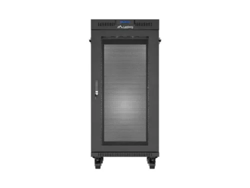 Lanberg FF01-6824-23BL 19" 42U SZÉL:600mm MÉLY:800mm MAG:1320mm lapraszerelt LCD hálós fémajtós fekete álló rack szekrény