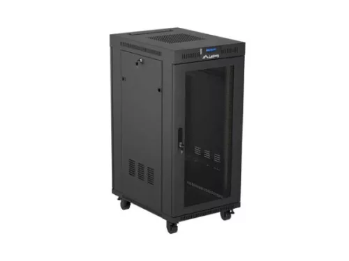 Lanberg FF01-6824-23BL 19" 42U SZÉL:600mm MÉLY:800mm MAG:1320mm lapraszerelt LCD hálós fémajtós fekete álló rack szekrény