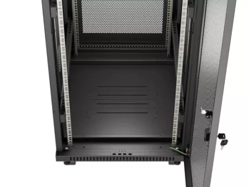 Lanberg FF01-6824-23BL 19" 42U SZÉL:600mm MÉLY:800mm MAG:1320mm lapraszerelt LCD hálós fémajtós fekete álló rack szekrény