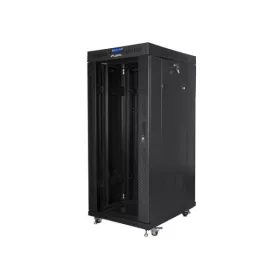   Lanberg FF01-6827-12BL 19" 27U SZÉL:600mm MÉLY:800mm MAG:1431mm lapraszerelt LCD üvegajtós fekete álló rack szekrény