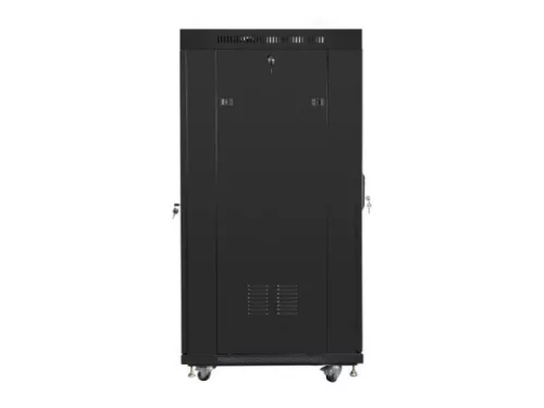 Lanberg FF01-6827-12BL 19" 27U SZÉL:600mm MÉLY:800mm MAG:1431mm lapraszerelt LCD üvegajtós fekete álló rack szekrény