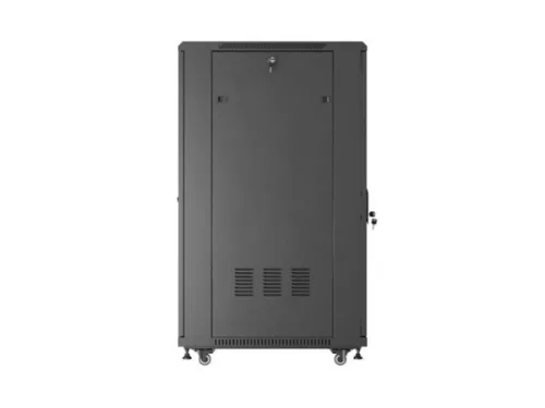 Lanberg FF01-6827-12B 19" 27U SZÉL:600mm MÉLY:800mm MAG:1381mm lapraszerelt üvegajtós fekete álló rack szekrény