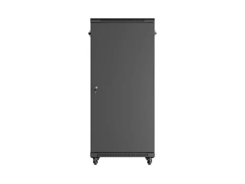 Lanberg FF01-6827-12B 19" 27U SZÉL:600mm MÉLY:800mm MAG:1381mm lapraszerelt üvegajtós fekete álló rack szekrény