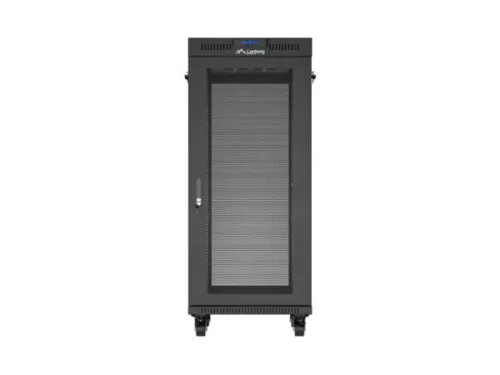 Lanberg FF01-6827-23BL 19" 27U SZÉL:600mm MÉLY:800mm MAG:1461mm lapraszerelt LCD hálós fémajtós fekete álló rack szekrény