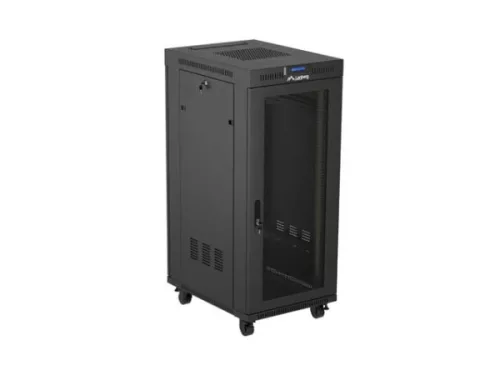 Lanberg FF01-6827-23BL 19" 27U SZÉL:600mm MÉLY:800mm MAG:1461mm lapraszerelt LCD hálós fémajtós fekete álló rack szekrény