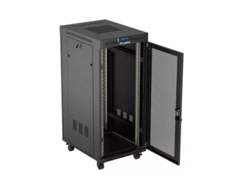 Lanberg FF01-6827-23BL 19" 27U SZÉL:600mm MÉLY:800mm MAG:1461mm lapraszerelt LCD hálós fémajtós fekete álló rack szekrény