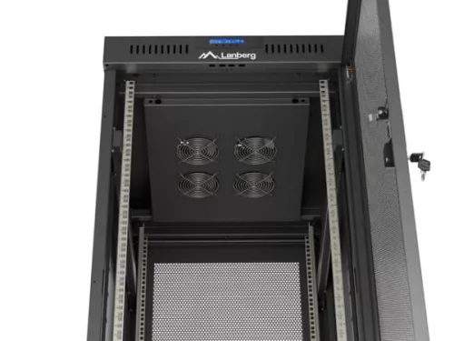 Lanberg FF01-6827-23BL 19" 27U SZÉL:600mm MÉLY:800mm MAG:1461mm lapraszerelt LCD hálós fémajtós fekete álló rack szekrény