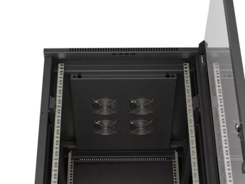 Lanberg FF01-6832-12B 19" 32U SZÉL:600mm MÉLY:800mm MAG:1603mm lapraszerelt üvegajtós fekete álló rack szekrény