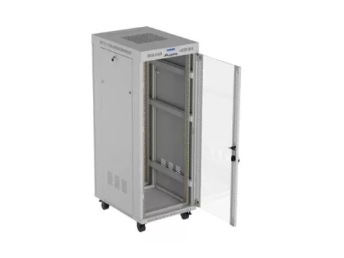 Lanberg FF01-6832-12SL 19" 32U SZÉL:600mm MÉLY:800mm MAG:1677mm lapraszerelt LCD üvegajtós szürke álló rack szekrény