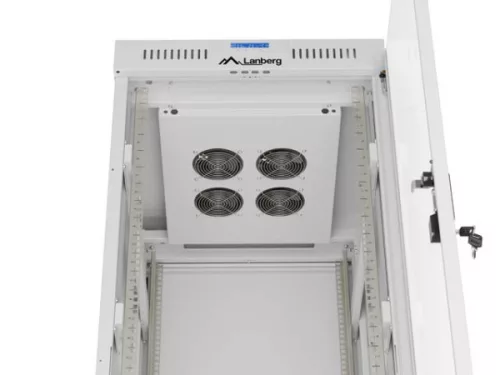 Lanberg FF01-6832-12SL 19" 32U SZÉL:600mm MÉLY:800mm MAG:1677mm lapraszerelt LCD üvegajtós szürke álló rack szekrény