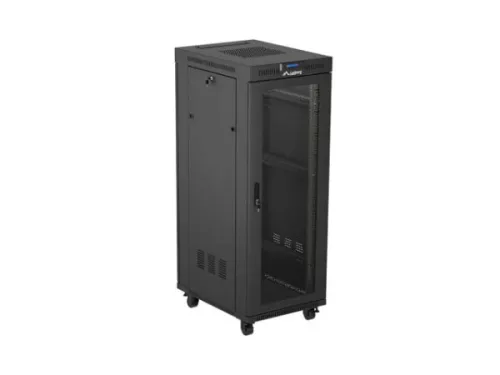 Lanberg FF01-6832-23BL 19" 32U SZÉL:600mm MÉLY:800mm MAG:1676mm lapraszerelt LCD hálós fémajtós fekete álló rack szekrény