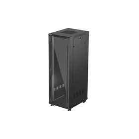   Lanberg FF01-6837-12B 19" 37U SZÉL:600mm MÉLY:800mm MAG:1826mm lapraszerelt üvegajtós fekete álló rack szekrény