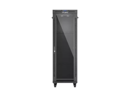 Lanberg FF01-6837-12BL 19" 37U SZÉL:600mm MÉLY:800mm MAG:1900mm lapraszerelt LCD üvegajtós fekete álló rack szekrény