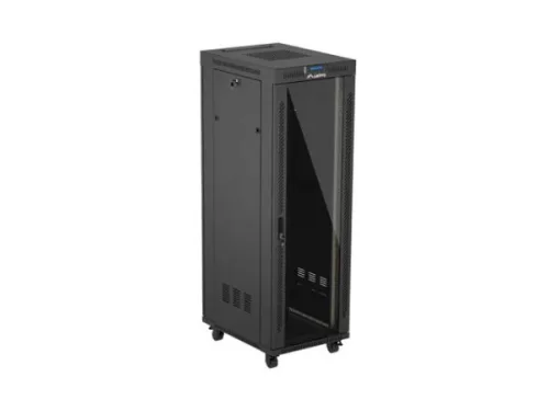 Lanberg FF01-6837-12BL 19" 37U SZÉL:600mm MÉLY:800mm MAG:1900mm lapraszerelt LCD üvegajtós fekete álló rack szekrény