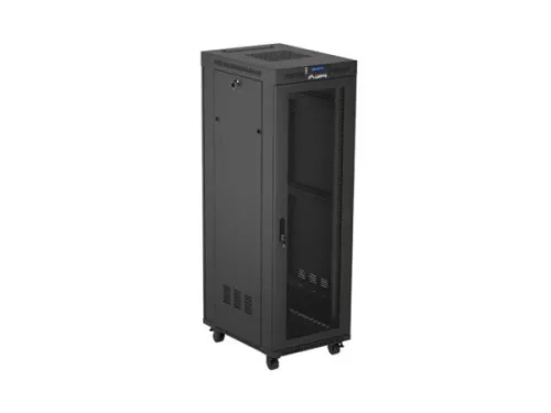 Lanberg FF01-6837-23BL 19" 37U SZÉL:600mm MÉLY:800mm MAG:1900mm lapraszerelt LCD hálós fémajtós fekete álló rack szekrény