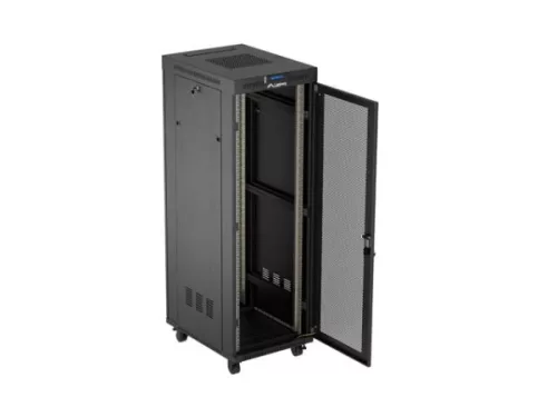 Lanberg FF01-6837-23BL 19" 37U SZÉL:600mm MÉLY:800mm MAG:1900mm lapraszerelt LCD hálós fémajtós fekete álló rack szekrény