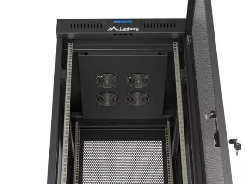 Lanberg FF01-6837-23BL 19" 37U SZÉL:600mm MÉLY:800mm MAG:1900mm lapraszerelt LCD hálós fémajtós fekete álló rack szekrény