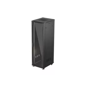   Lanberg FF01-6842-12B 19" 42U SZÉL:600mm MÉLY:800mm MAG:2047mm lapraszerelt üvegajtós fekete álló rack szekrény