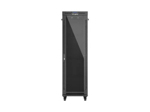 Lanberg FF01-6842-12BL 19" 42U SZÉL:600mm MÉLY:800mm MAG:2097mm lapraszerelt LCD üvegajtós fekete álló rack szekrény