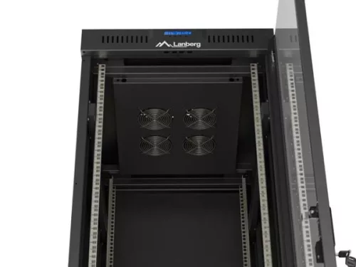 Lanberg FF01-6842-12BL 19" 42U SZÉL:600mm MÉLY:800mm MAG:2097mm lapraszerelt LCD üvegajtós fekete álló rack szekrény