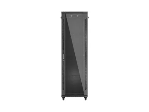 Lanberg FF01-6842-12B 19" 42U SZÉL:600mm MÉLY:800mm MAG:2047mm lapraszerelt üvegajtós fekete álló rack szekrény