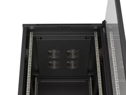 Lanberg FF01-6842-12B 19" 42U SZÉL:600mm MÉLY:800mm MAG:2047mm lapraszerelt üvegajtós fekete álló rack szekrény