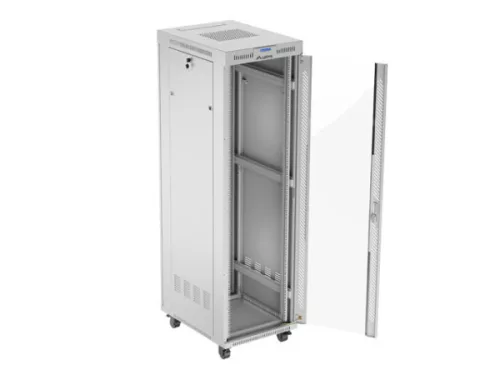 Lanberg FF01-6842-12SL 19" 42U SZÉL:600mm MÉLY:800mm MAG:2121mm lapraszerelt LCD üvegajtós szürke álló rack szekrény