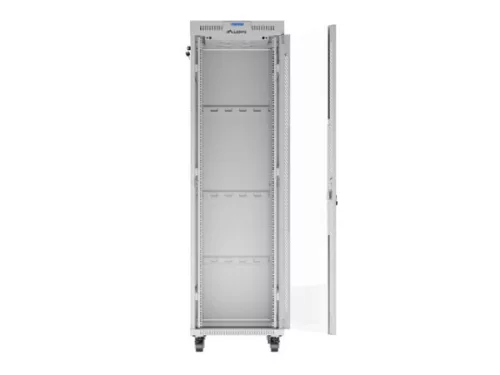 Lanberg FF01-6842-12SL 19" 42U SZÉL:600mm MÉLY:800mm MAG:2121mm lapraszerelt LCD üvegajtós szürke álló rack szekrény