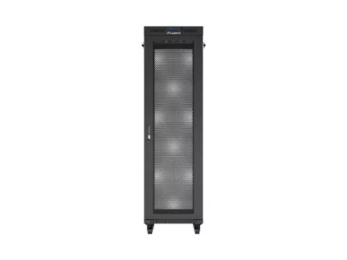 Lanberg FF01-6842-23BL 19" 42U SZÉL:600mm MÉLY:800mm MAG:2127mm lapraszerelt LCD hálós fémajtós fekete álló rack szekrény