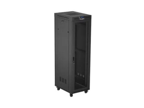 Lanberg FF01-6842-23BL 19" 42U SZÉL:600mm MÉLY:800mm MAG:2127mm lapraszerelt LCD hálós fémajtós fekete álló rack szekrény