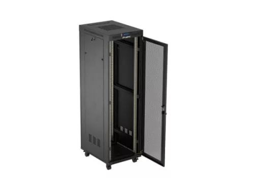 Lanberg FF01-6842-23BL 19" 42U SZÉL:600mm MÉLY:800mm MAG:2127mm lapraszerelt LCD hálós fémajtós fekete álló rack szekrény