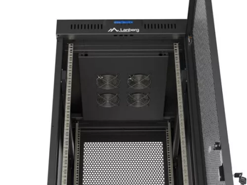 Lanberg FF01-6842-23BL 19" 42U SZÉL:600mm MÉLY:800mm MAG:2127mm lapraszerelt LCD hálós fémajtós fekete álló rack szekrény