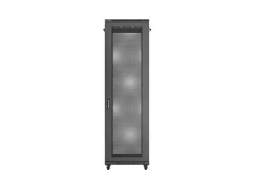 Lanberg FF01-6842-23B 19" 42U SZÉL:600mm MÉLY:800mm MAG:2047mm lapraszerelt hálós fémajtós fekete álló rack szekrény