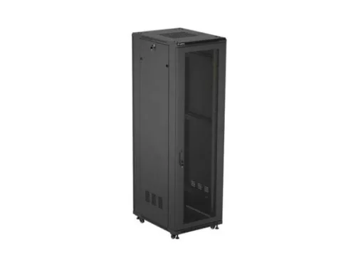 Lanberg FF01-6842-23B 19" 42U SZÉL:600mm MÉLY:800mm MAG:2047mm lapraszerelt hálós fémajtós fekete álló rack szekrény