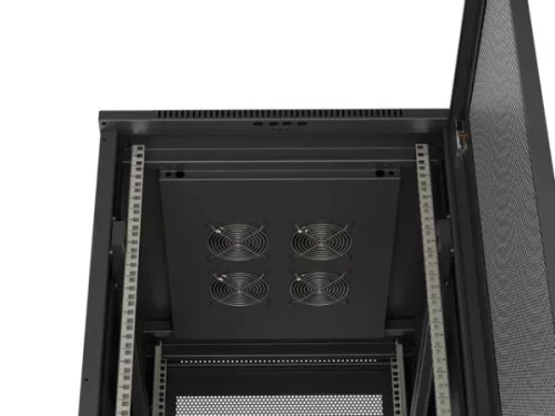 Lanberg FF01-6842-23B 19" 42U SZÉL:600mm MÉLY:800mm MAG:2047mm lapraszerelt hálós fémajtós fekete álló rack szekrény