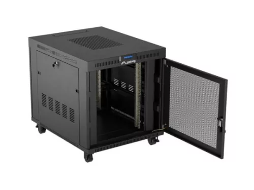 Lanberg FF01-8015-23BL 19" 15U SZÉL:800mm MÉLY:1000mm MAG:928mm lapraszerelt LCD halós fémajtós fekete szerver szekrény