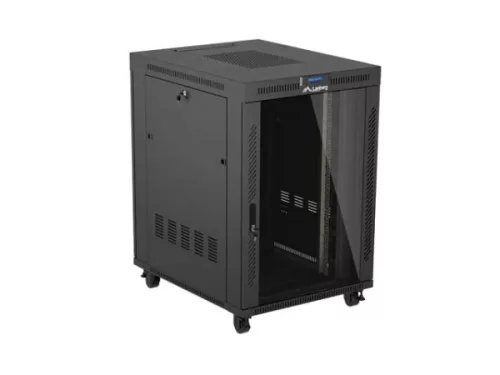 Lanberg FF01-8022-12BL 19" 22U SZÉL:800mm MÉLY:1000mm MAG:1239mm lapraszerelt LCD üvegajtós fekete álló rack szekrény