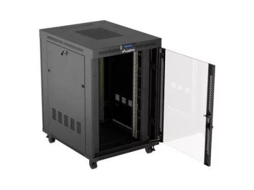 Lanberg FF01-8022-12BL 19" 22U SZÉL:800mm MÉLY:1000mm MAG:1239mm lapraszerelt LCD üvegajtós fekete álló rack szekrény