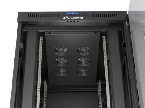 Lanberg FF01-8022-12BL 19" 22U SZÉL:800mm MÉLY:1000mm MAG:1239mm lapraszerelt LCD üvegajtós fekete álló rack szekrény